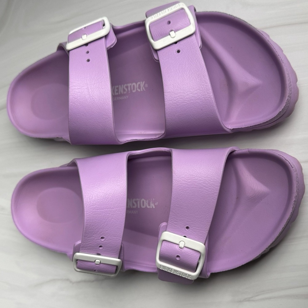 Birkenstock Arizona EVA Sandals 41 Womens 10 Mens 8 Lavender Purple White Buckle - Picture 6 of 16